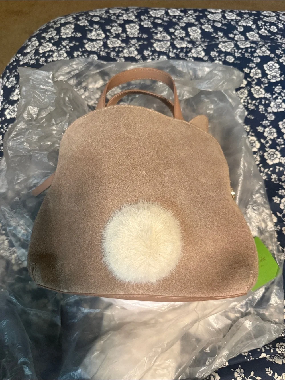 kate spade beige suede bunny-ear backpack